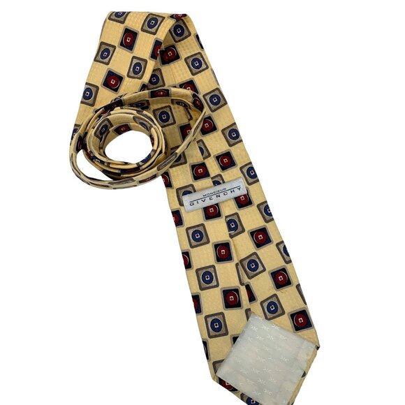 Monsieur Givenchi 90s Vintage Silk Yellow Tie 4" x 59"  EUC Lined 6814 USA Check - Picture 7 of 11